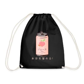 Japan Peach Soft Drink Aesthetic Kawaii Gift - Drawstring Bag - black - Front