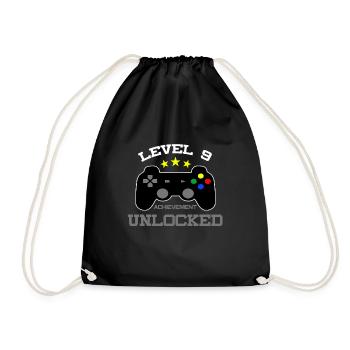 Level 9 Achievement Unlocked 9th Bday Gamer Design - Drawstring Bag - black - Front