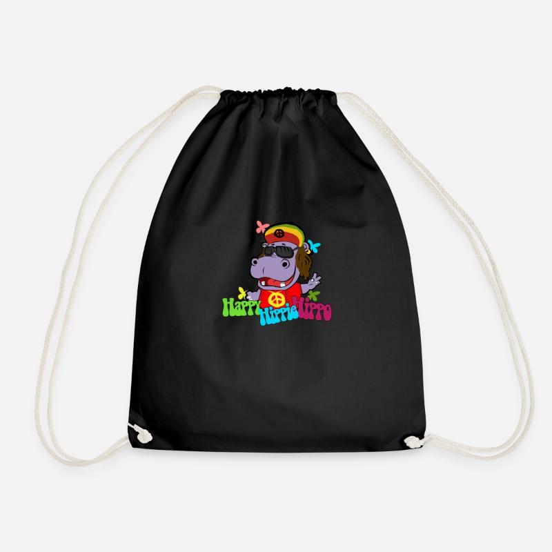 Hippo hippie - Drawstring Bag - black