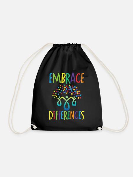 Embrace Differences Autism Handicap Understanding - Drawstring Bag - black