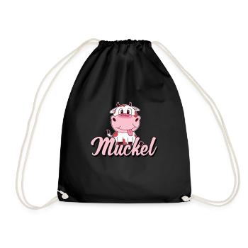 Muckel Kuh Kalb Kälbchen Rind Rindvieh Comic - Turnbeutel - Schwarz - Vorne