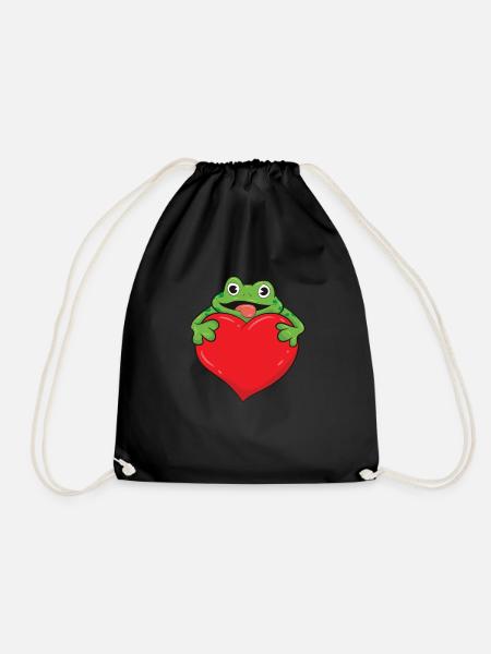 Frosch - mit Herz in den Händen - Turnbeutel - Schwarz