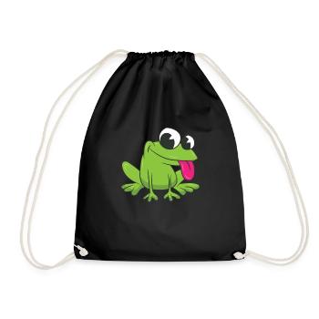 Frog - stick out its tongue - Drawstring Bag - black - Front