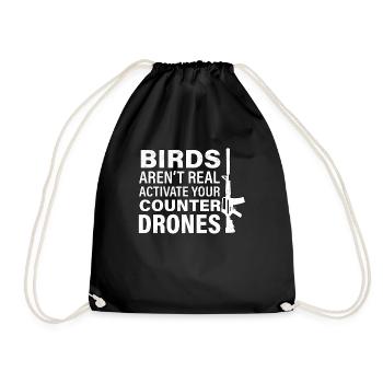 Birds Arent Real Shirt meme gift - Drawstring Bag - black - Front