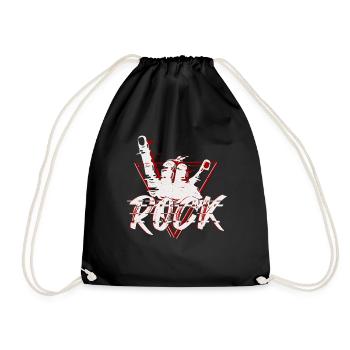 Rock metal hand french fries gift - Drawstring Bag - black - Front