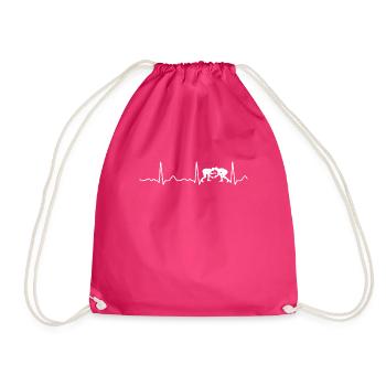 Ringen - Herzschlag, Herzlinie, Puls, EKG, weiß - Turnbeutel - Fuchsia - Vorne
