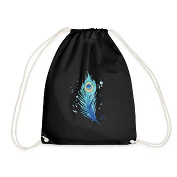 Pfau - blaue Pfauenfeder aquarell - Turnbeutel - Schwarz - Vorne