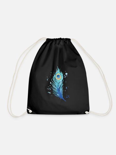 Pfau - blaue Pfauenfeder aquarell - Turnbeutel - Schwarz