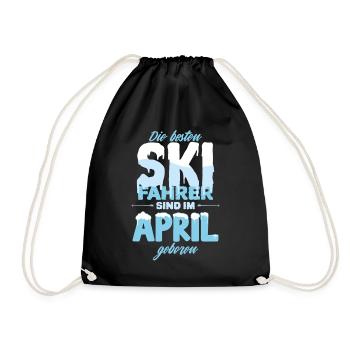 Ski Skifahrer Geburtstag April - Turnbeutel - Schwarz - Vorne