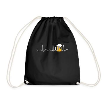Beer / beer glass - heart line, heartbeat, pulse, EKG - Drawstring Bag - black - Front