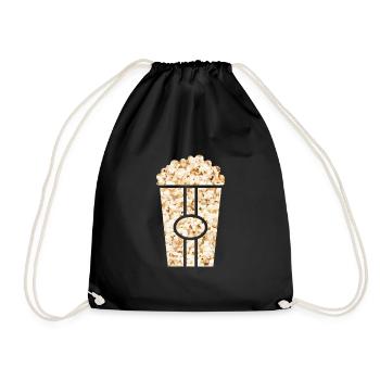 Popcorn - Popcorntüte gefüllt mit Popcorn - Turnbeutel - Schwarz - Vorne