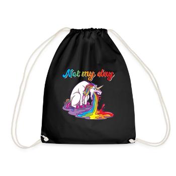 Not My Day unicorn spits vomit - Drawstring Bag - black - Front