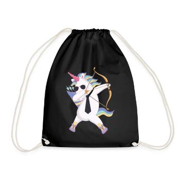 Dabbing unicorn with bow and arrow gift - Drawstring Bag - black - Front