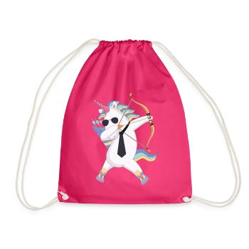Dabbing unicorn with bow and arrow gift - Drawstring Bag - fuchsia - Front