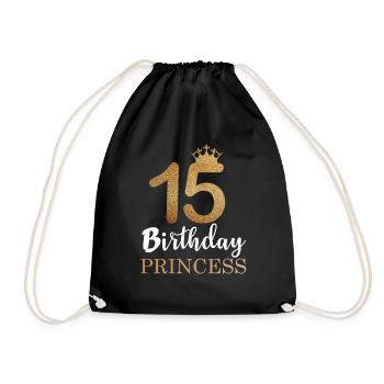 Tochter Geschenk 15. Geburtstag 15 Jahre Mädchen - Turnbeutel - Schwarz - Vorne