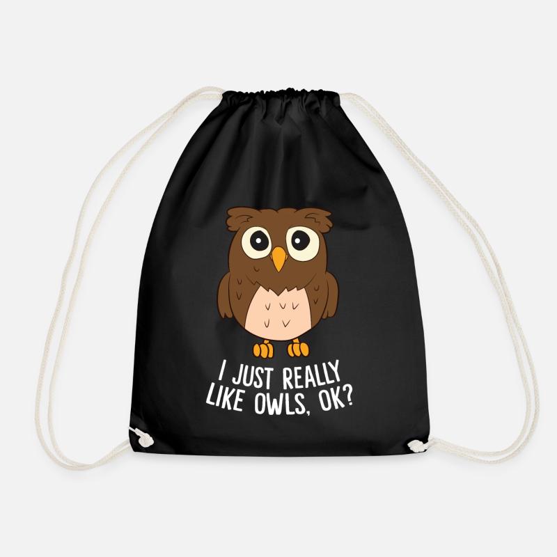 I Just Really Like Owls Okay Cute Owl - Drawstring Bag - black