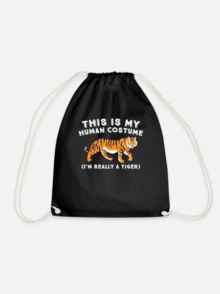 This Is My Human Costume I'm Really A Tiger - Drawstring Bag - black
