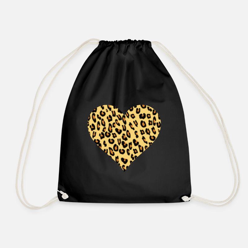 Leopard leopard fan leopard pattern heart - Drawstring Bag - black