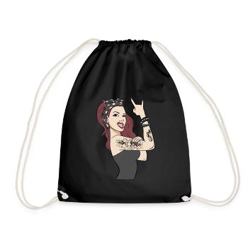 Girl Power PWR Pin Up Tattoo Rockabilly - Turnbeutel - Schwarz - Vorne