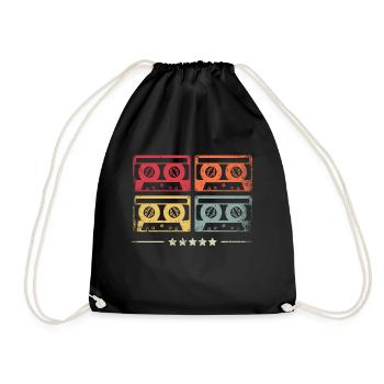 Vintage Music Mixtape Cassette - Drawstring Bag - black - Front