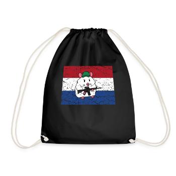 Hamster soldier Netherlands military rifle shooter - Drawstring Bag - black - Front