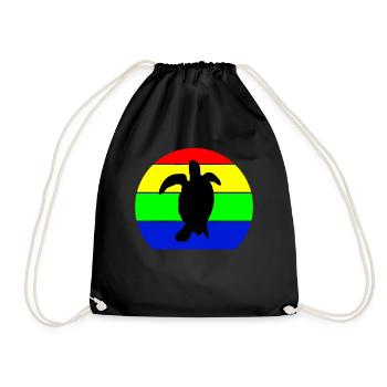 Multicolored vintage retro marine turtle silhouette - Drawstring Bag - black - Front