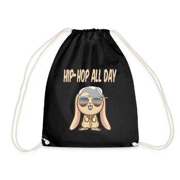 Cool bunny rabbit hip hop rap flex urban idea - Drawstring Bag - black - Front