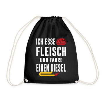 Fleisch essen Diesel fahren lustiges Geschenk - Turnbeutel - Schwarz - Vorne