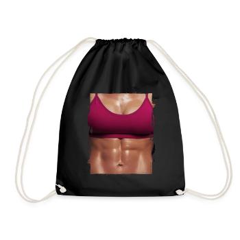 Fake muscle woman fitness female body - Drawstring Bag - black - Front