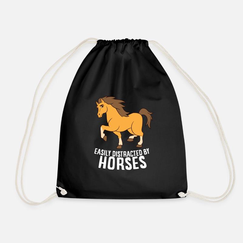 Easily Distracted By Horses Horseback Riding Love - Drawstring Bag - black