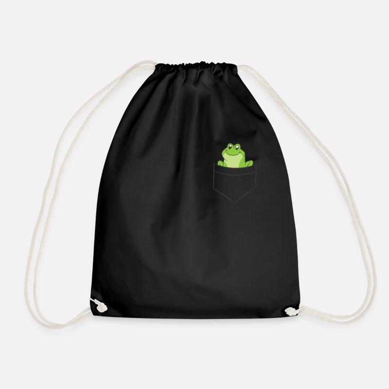 Frog in a Pocket Funny Pocket Cute Frogs - Drawstring Bag - black
