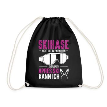 Apres Ski Skihase Wintersport Skihaserl Geschenk - Turnbeutel - Schwarz - Vorne