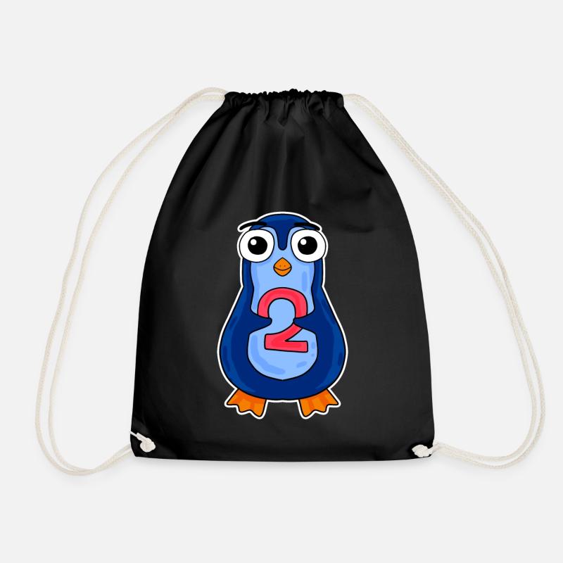 penguin 2 jahre alt - Zwei - Nummer 2 - 2 Klasse - Turnbeutel - Schwarz