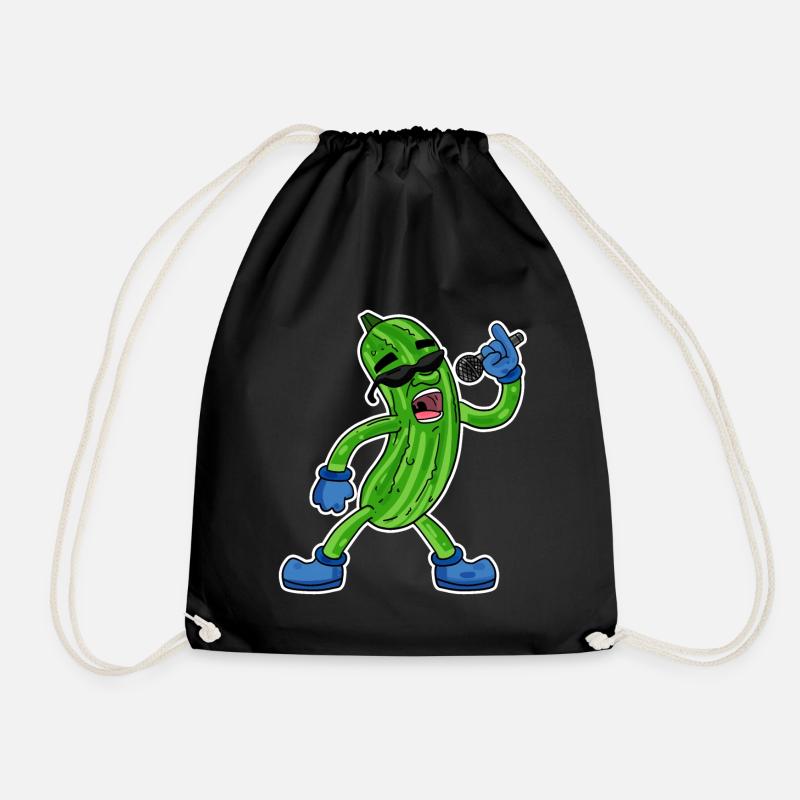 Gurke singt lustige Illustration Gemüse Geschenk - Turnbeutel - Schwarz