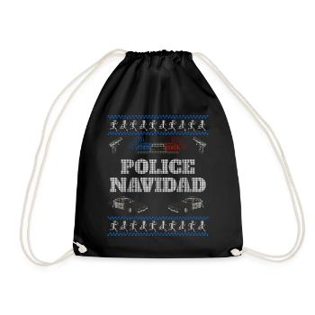 Police Navidad Ugly Christmas Sweater - Drawstring Bag - black - Front