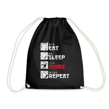 Eat Sleep Anime Repeat Gift - Drawstring Bag - black - Front