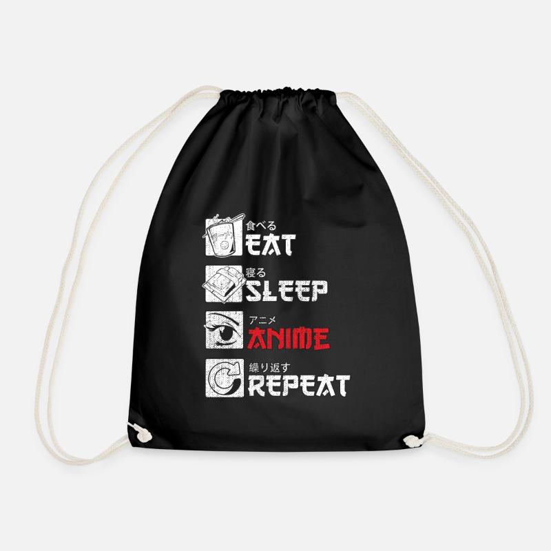 Eat Sleep Anime Repeat Geschenk - Turnbeutel - Schwarz