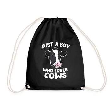 Funny Cow Farmer Son Just a Boy Who Loves Cows - Drawstring Bag - black - Front