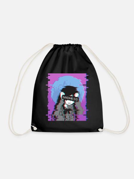 Sad Anime Girl - Japanese Otaku Vaporwave Geschenk - Turnbeutel - Schwarz