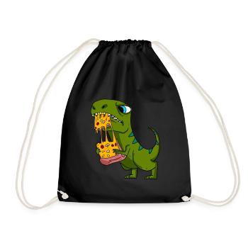 Dino Dinosaur Pizza Fast Food Eating Gift - Drawstring Bag - black - Front