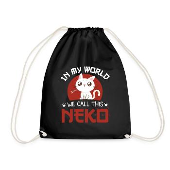 Kawaii Neko Cat Anime Saying Gift - Drawstring Bag - black - Front