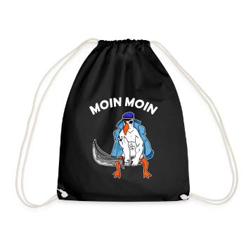 Moin Moin Möwe mit Schwert Nordsee Ostsee Seemann - Turnbeutel - Schwarz - Vorne