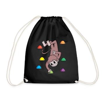 Affe an der Kletterwand - Klettern - Geschenk - Turnbeutel - Schwarz - Vorne