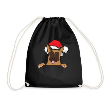 German Shepherd With Santa Hat German Shepherd - Drawstring Bag - black - Front
