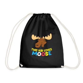 This Kid Loves Moose Funny Moose Boy Moose Girl - Drawstring Bag - black - Front