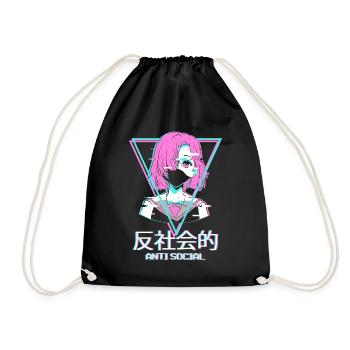 Antisocial Vaporwave Anime Girl Aesthetic Cadeau - Sac de sport léger - noir - Devant