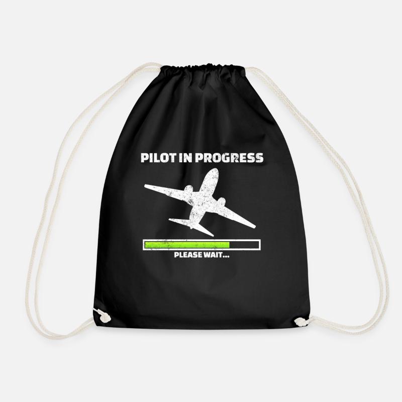 Pilot in progress please wait Airplane dream job - Drawstring Bag - black