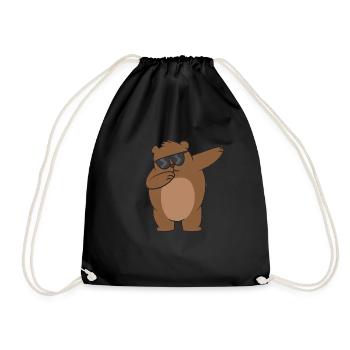 Funny Dabbing Bear Kids Grizzly Bear With - Drawstring Bag - black - Front