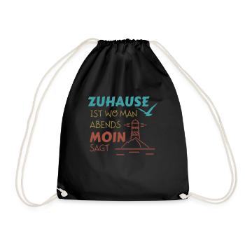 Zuhause Moin Leuchtturm Möwe Nordsee Meer Vintage - Turnbeutel - Schwarz - Vorne