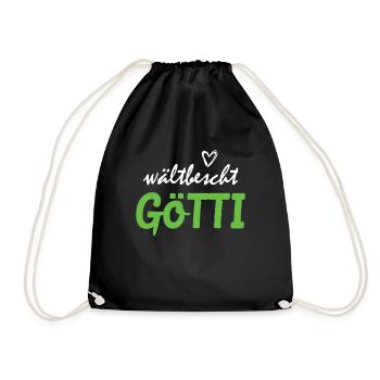 wältbescht Götti Geschenkidee Schweizer Taufpate - Turnbeutel - Schwarz - Vorne